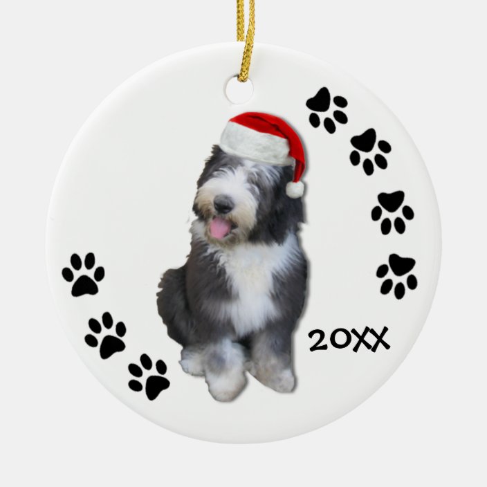 Free Personalization Available Hand Painted Old English Sheepdog Christmas or Plain Pin Magnet or Ornament