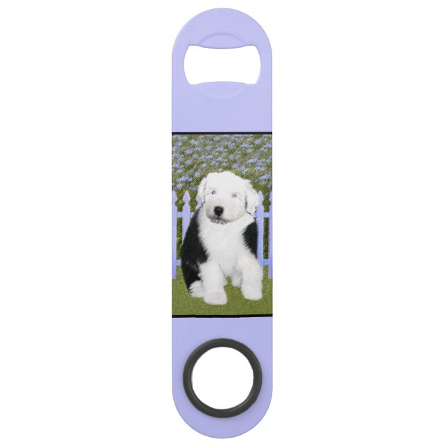 Old English Sheepdog Puppy Painting - Dog Art Bar Key (Front)