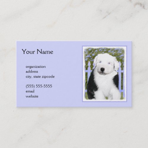 Old English Sheepdog Puppy Painting _ Dog Art Business Card