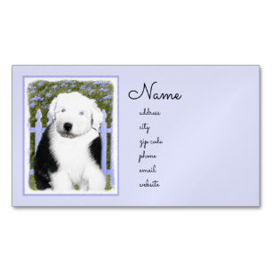 Old English Sheepdog Puppy Painting - Dog Art Business Card Magnet