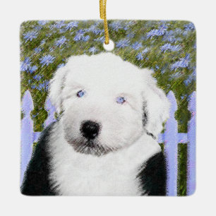 Old English Sheepdog Puppy Painting - Dog Art Ceramic Ornament
