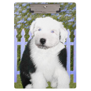 Old English Sheepdog Puppy Painting - Dog Art Clipboard