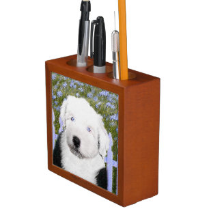 Old English Sheepdog Puppy Painting - Dog Art Desk Organizer
