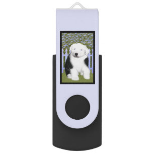 Old English Sheepdog Puppy Painting - Dog Art Flash Drive
