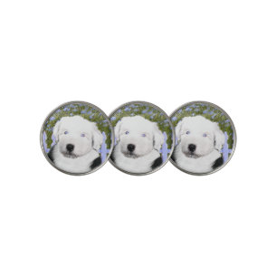 Old English Sheepdog Puppy Painting - Dog Art Golf Ball Marker