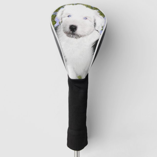 Old English Sheepdog Puppy Painting - Dog Art Golf Head Cover (Front)