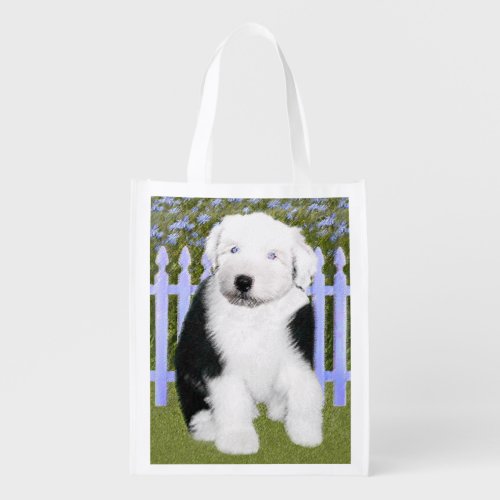 Old English Sheepdog Puppy Painting _ Dog Art Grocery Bag