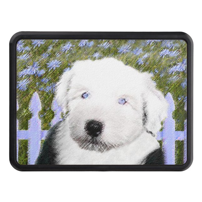 Old English Sheepdog Puppy Painting - Dog Art Hitch Cover (Front)