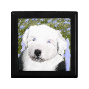 Old English Sheepdog Puppy Painting - Dog Art Jewelry Box