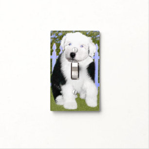 Old English Sheepdog Puppy Painting - Dog Art Light Switch Cover