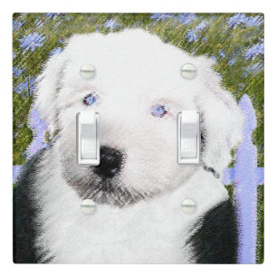 Old English Sheepdog Puppy Painting - Dog Art Light Switch Cover
