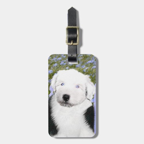 Old English Sheepdog Puppy Painting _ Dog Art Luggage Tag