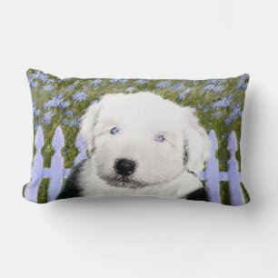 Old English Sheepdog Puppy Painting - Dog Art Lumbar Pillow