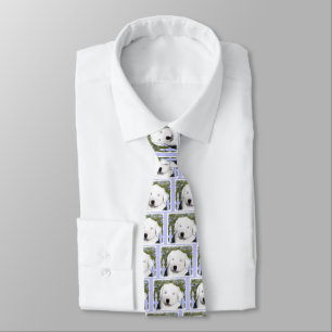 Old English Sheepdog Puppy Painting - Dog Art Neck Tie