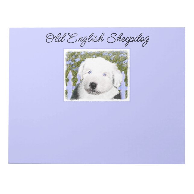 Old English Sheepdog Puppy Painting - Dog Art Note (Front)