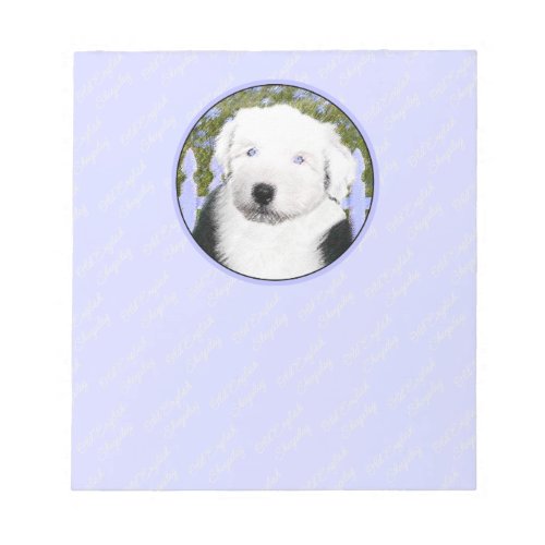 Old English Sheepdog Puppy Painting _ Dog Art Notepad