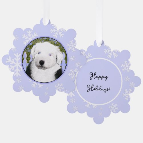 Old English Sheepdog Puppy Painting _ Dog Art Ornament Card