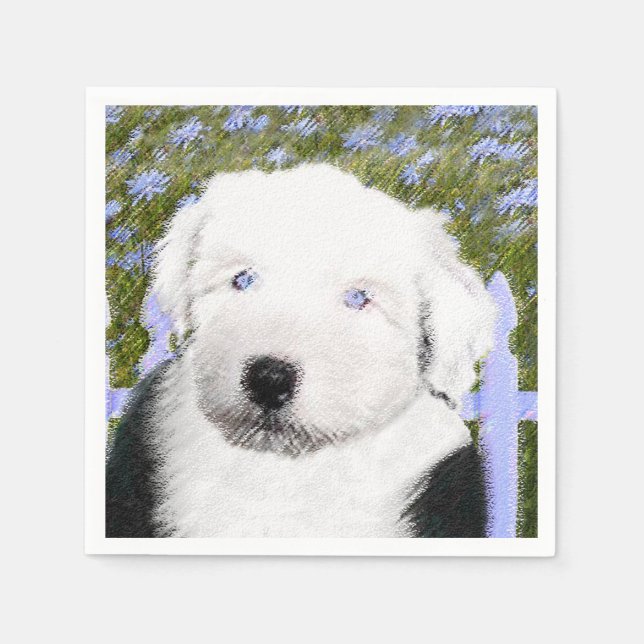 Old English Sheepdog Puppy Painting - Dog Art Paper Napkins (Front)