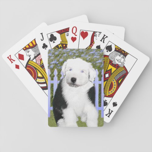 Old English Sheepdog Puppy Painting _ Dog Art Playing Cards