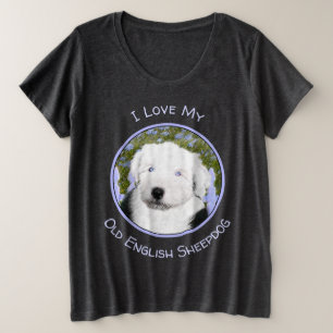Old English Sheepdog Puppy Painting - Dog Art Plus Size T-Shirt