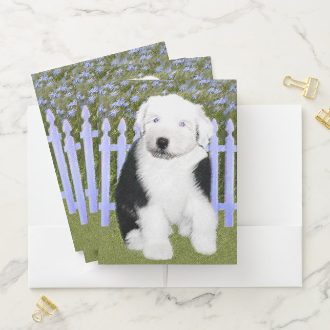 Old English Sheepdog Puppy Painting - Dog Art Pocket Folder (In Situ)