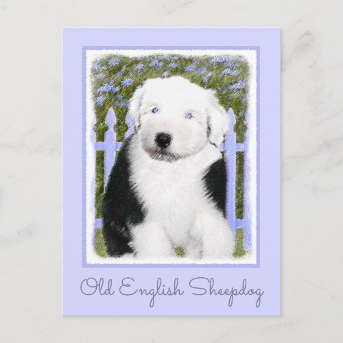 Old English Sheepdog Puppy Painting _ Dog Art Postcard