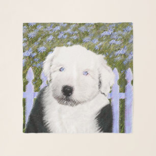 Old English Sheepdog Puppy Painting - Dog Art Scarf