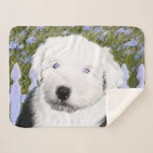 Old English Sheepdog Puppy Painting - Dog Art Sherpa Blanket