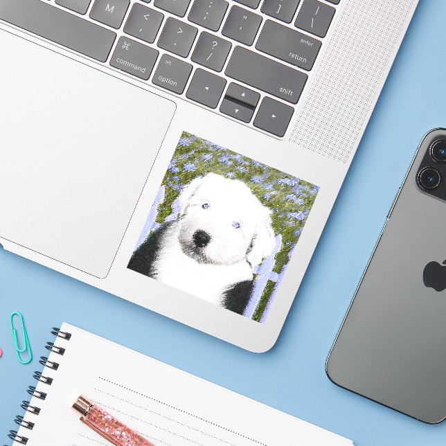 Old English Sheepdog Puppy Painting - Dog Art Sticker (Laptop w/ iPhone)