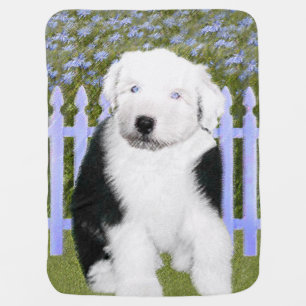 Old English Sheepdog Puppy Painting - Dog Art Stroller Blanket