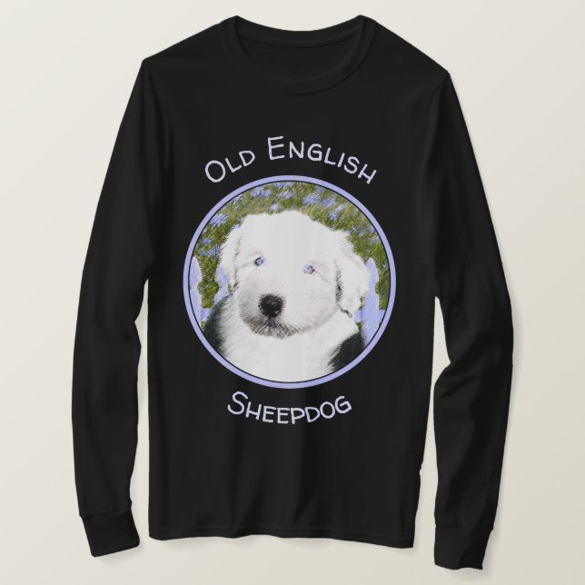 Old English Sheepdog Puppy Painting - Dog Art T-Shirt (Design Front)