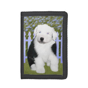 Old English Sheepdog Puppy Painting - Dog Art Tri-fold Wallet
