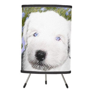 Old English Sheepdog Puppy Painting - Dog Art Tripod Lamp