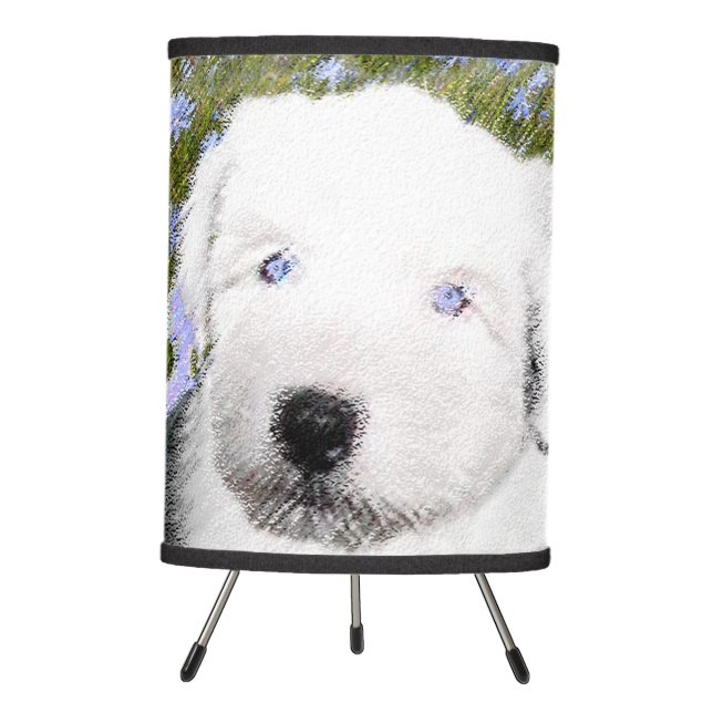 Old English Sheepdog Puppy Painting - Dog Art Tripod Lamp (Front)