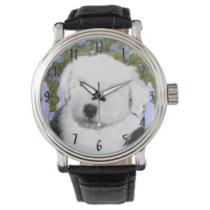 Old English Sheepdog Puppy Painting - Dog Art Watch