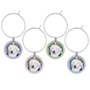 Old English Sheepdog Puppy Painting - Dog Art Wine Charm
