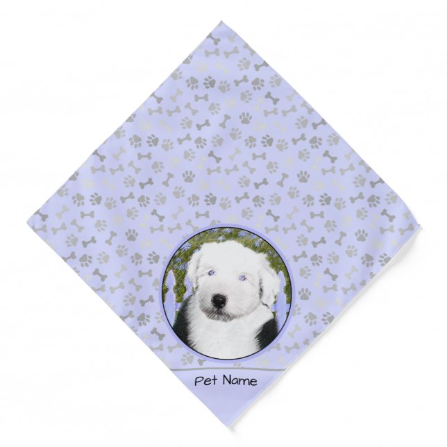 Old English Sheepdog Puppy Painting Pet Dog Art Bandana (Front)