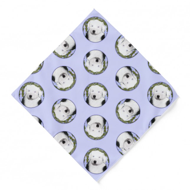 Old English Sheepdog Puppy Painting Pet Dog Art Bandana (Front)