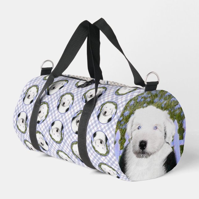 Old English Sheepdog Puppy Painting Pet Dog Art Duffle Bag (Left Corner)