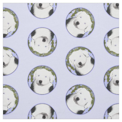 Old English Sheepdog Puppy Painting Pet Dog Art Fabric