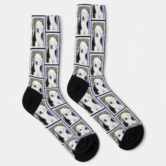 Old English Sheepdog Puppy Painting Pet Dog Art Socks (Right)