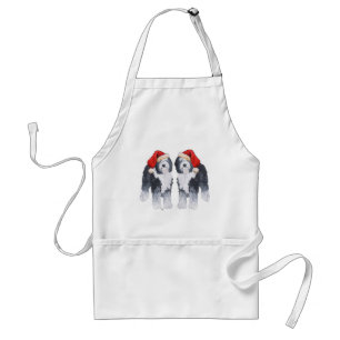 Old English Sheepdog Santa Hat Adult Apron