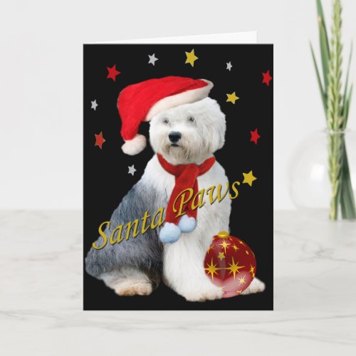 Old English Sheepdog Santa Paws Holiday Card