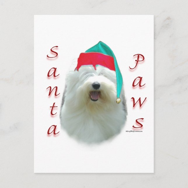 Old English Sheepdog Santa Paws Holiday Postcard (Front)