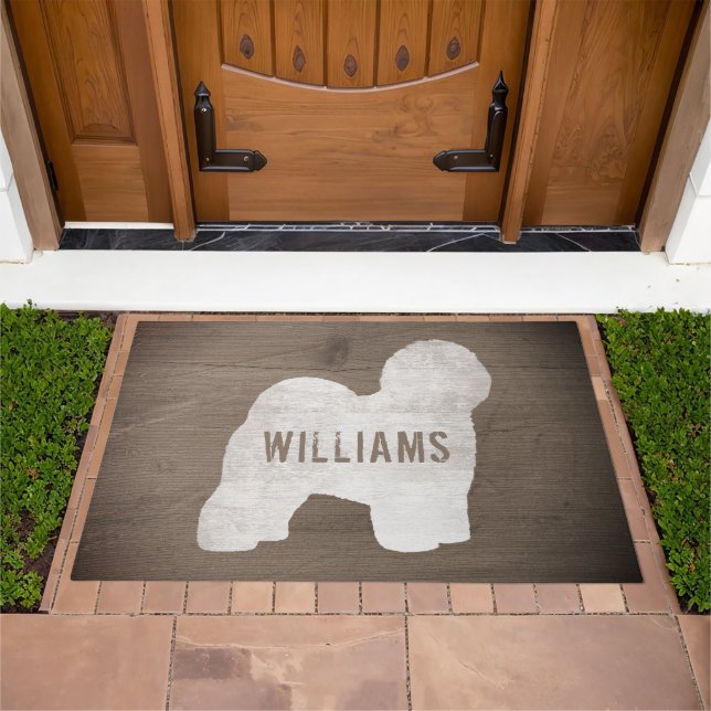 Old English Sheepdog Silhouette Personalized Dog Doormat (Outdoor)