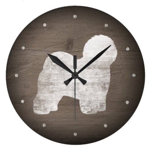 Old English Sheepdog Silhouette Rustic Style Large Clock
