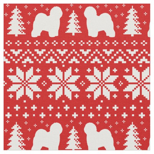 Old English Sheepdog Silhouettes Christmas Holiday Fabric