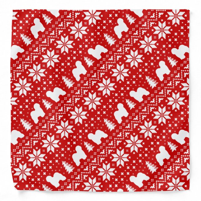 Old English Sheepdog Silhouettes Christmas Pattern Bandana (Front)
