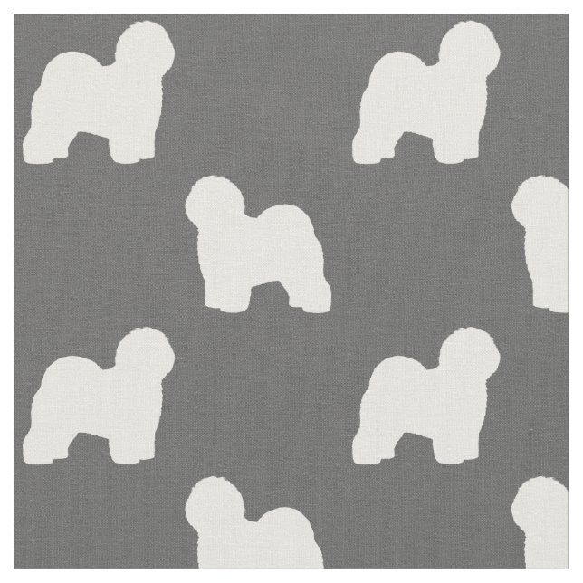 Old English Sheepdog Silhouettes Patterned Fabric (Close Up)