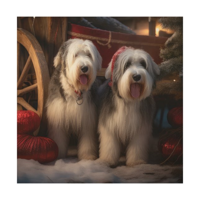 Old English Sheepdog Snowy Sleigh Christmas Decor  (Front)